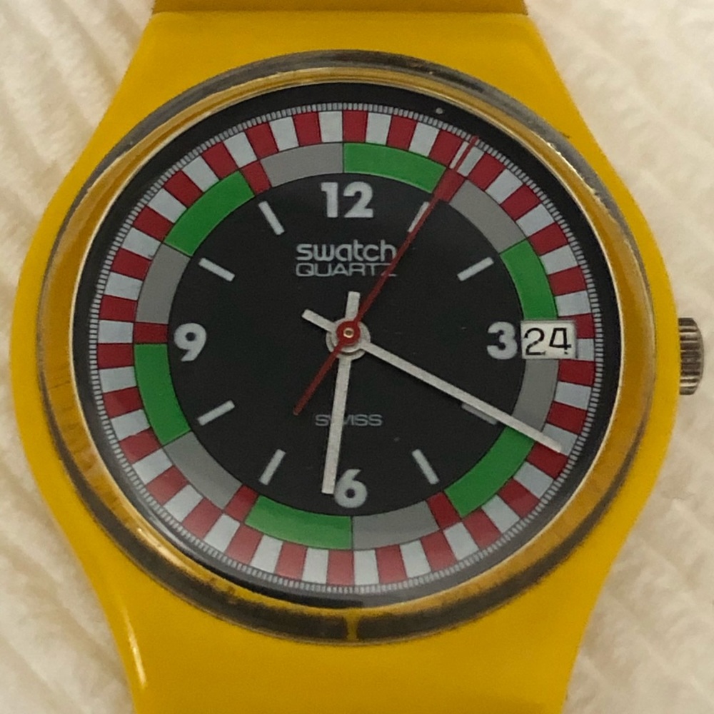 Original 1983 Swiss Swatch Yellow Racer Watch
